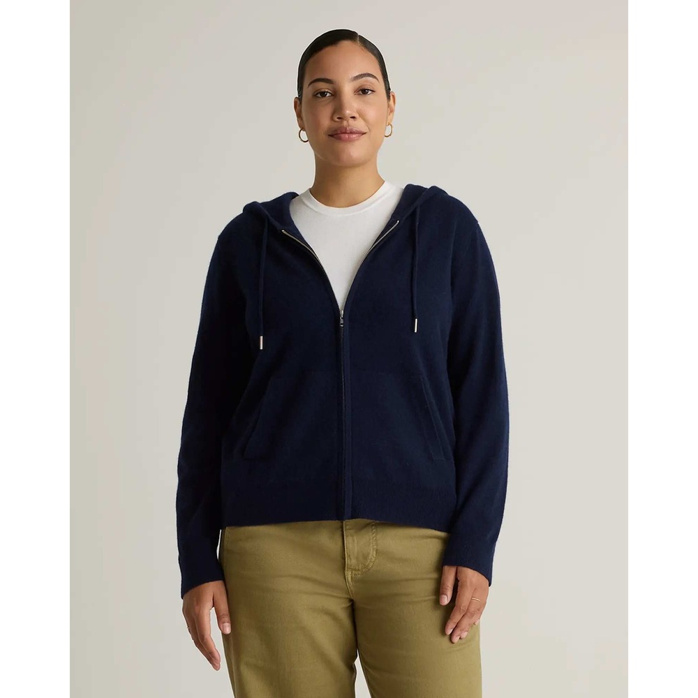 Quince Mongolian Cashmere Full Zip Hoodie Navy Blue XS NWT